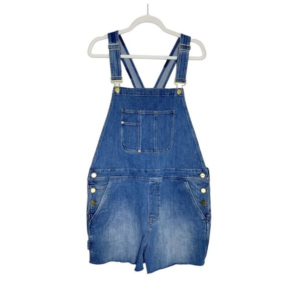 Frame Le Garcon Cutoff Denim Short Overalls Shortalls Islet Blue Large Raw Hem - Picture 14 of 15